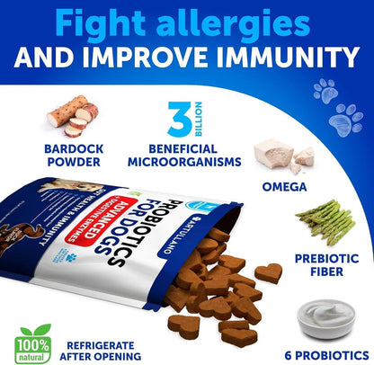 Probiotics for Dogs 70 Chews Duck Flavor Gut Health &amp; Prebiotics