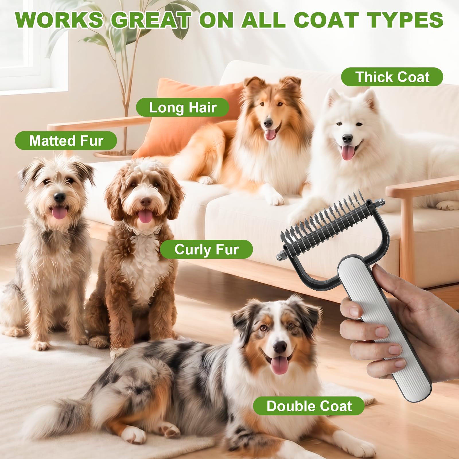 2026 New Double-Sided Dematting Comb For Dogs &amp; Cats, Pet Grooming Tool For Long Haired Thick Double Coat Pets, Undercoat Rake Deshedding Brush For Tangles Matted Shedding Fur