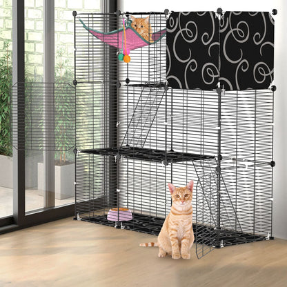 3-Tier Cat Cage Enclosure Indoor Cat Cage Playpen With Hammock Toy Ball Ladder DIY Iron Wire Cat House Kennels Crate For 1-2 Cats Ferret Rabbit Small