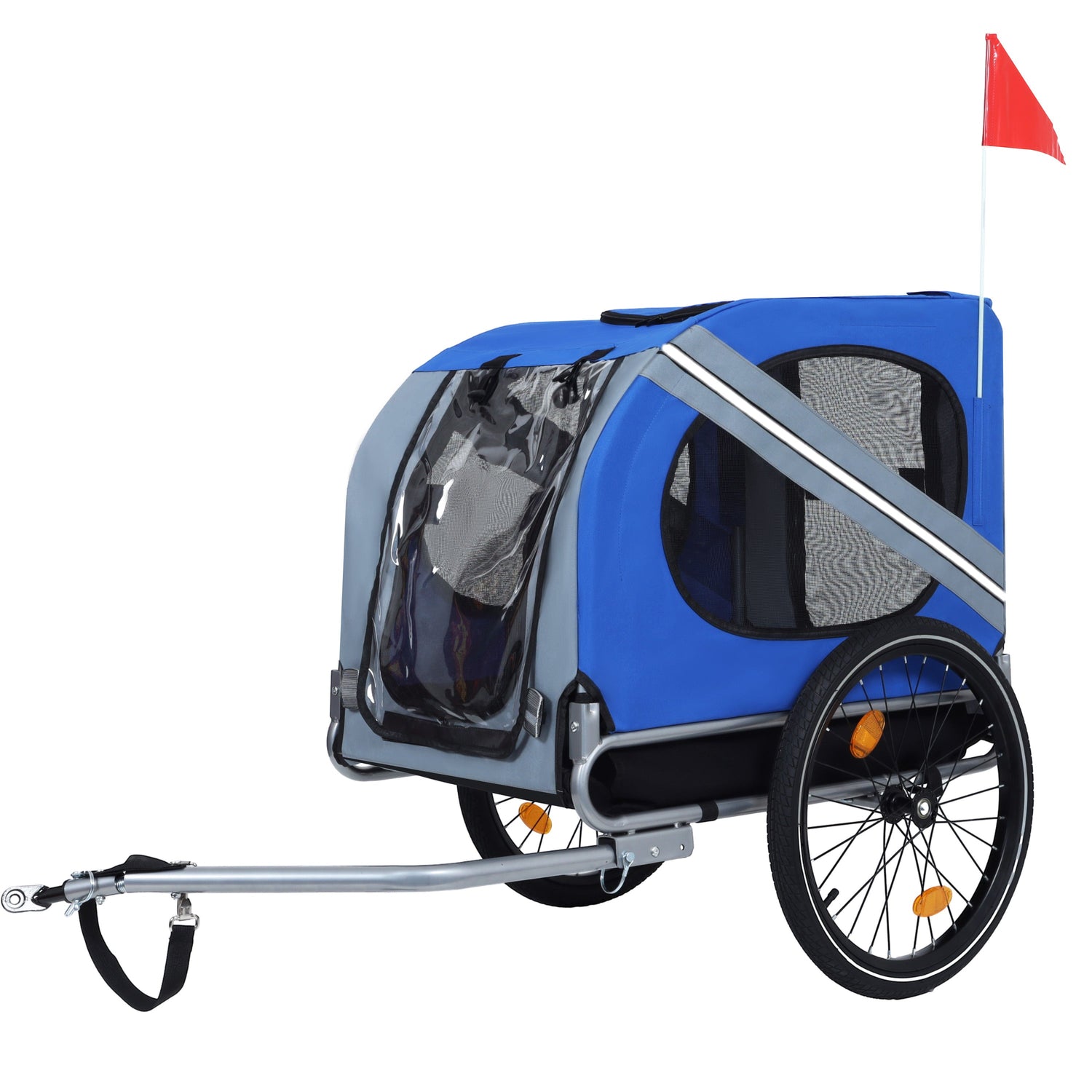 Large Folding Bike Trailer for Dogs – 66LB Capacity All-Terrain Pet Carrier, Durable Steel Frame for Cycling, Jogging, Camping &amp; Outdoor Adventures, Blue-Gray