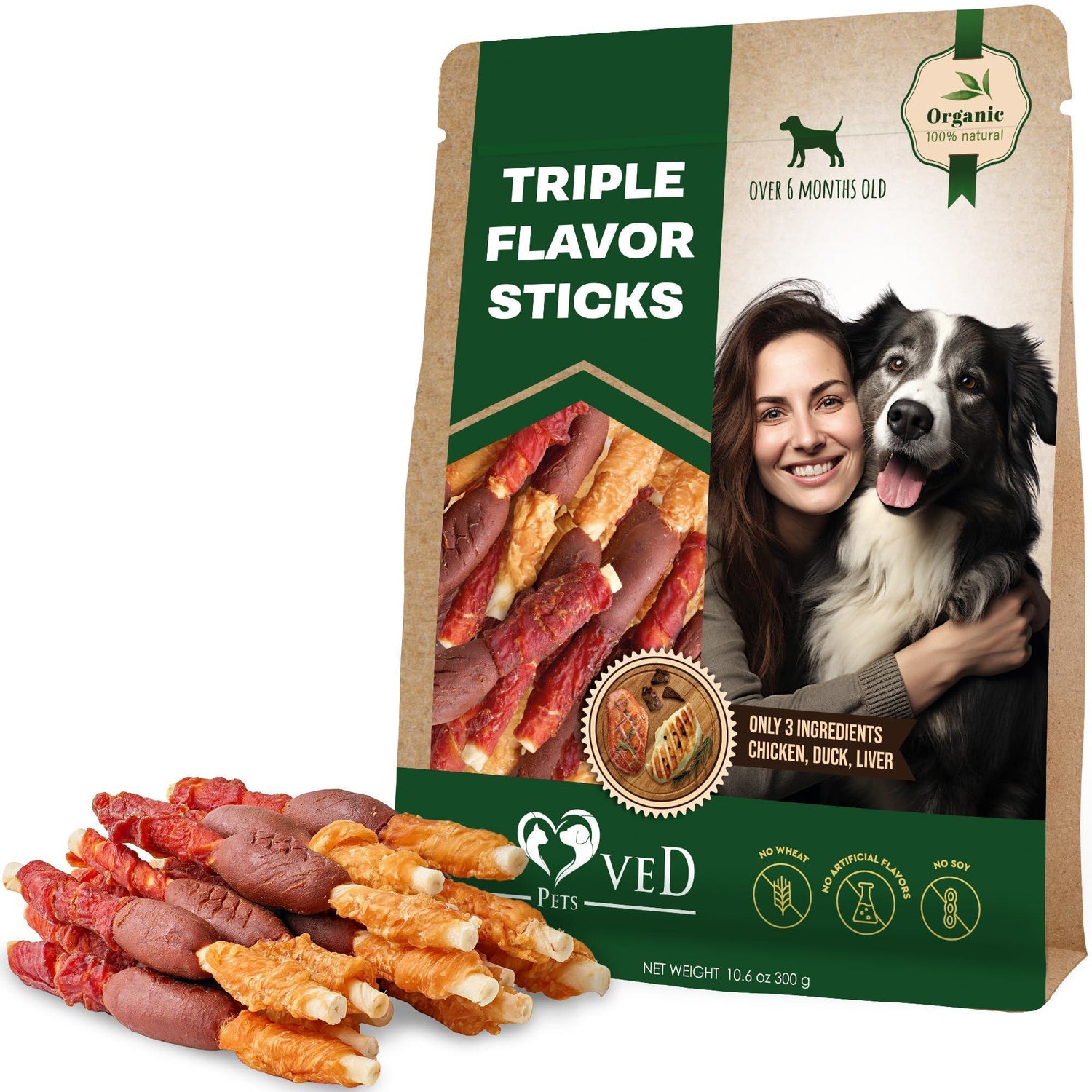 Rawhide Treats for Dogs Duck &amp; Chicken Grain-Free Chews Dental Support