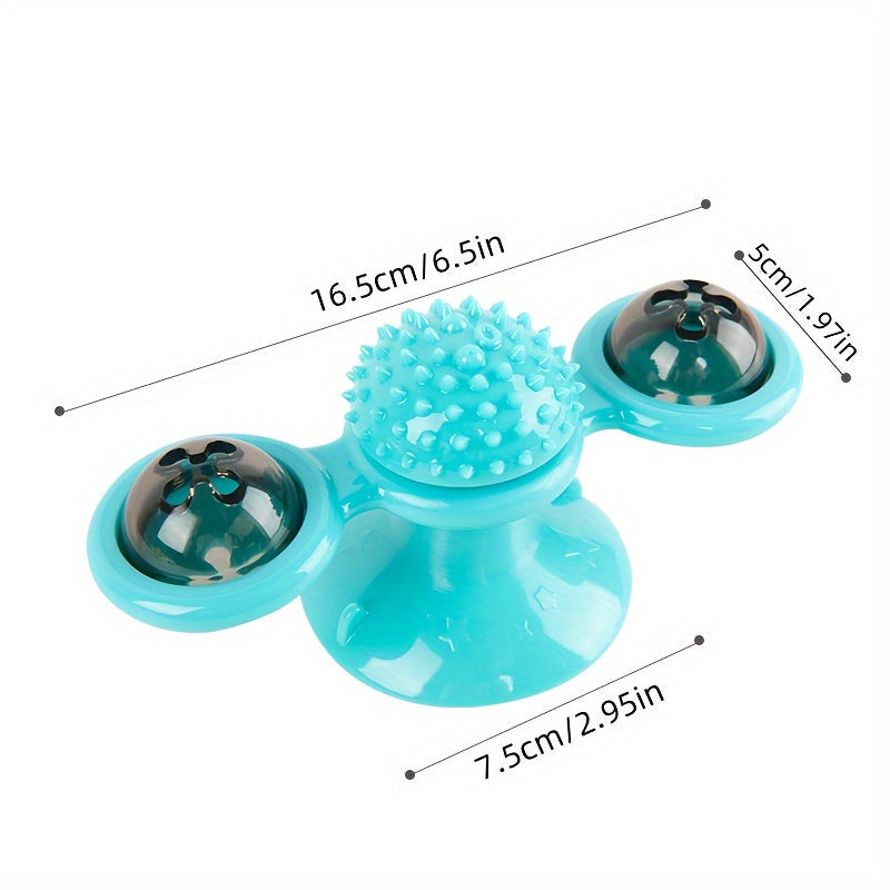 New Windmill Cat Toys Cute Rotating Interactive Cat Toy - Indoor Windmill Cat Toy With Suction Cup Catnip &amp; Jagged Teeth Middle Ball, Smart Kitten Rotating Spinner Exercise Toy, Toothbrush &amp; Massager