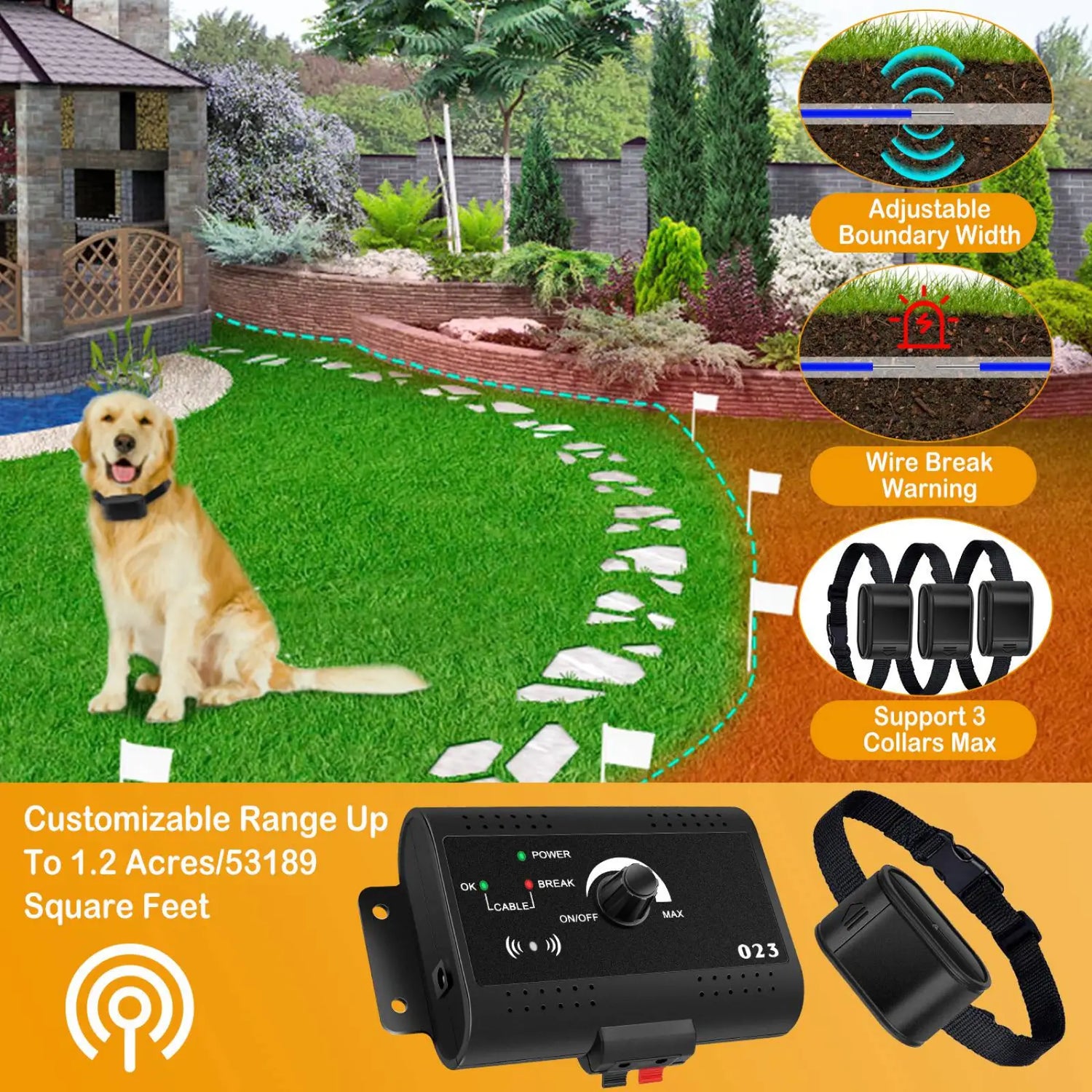 Electric Dog Fence System with Water Resistant Collar