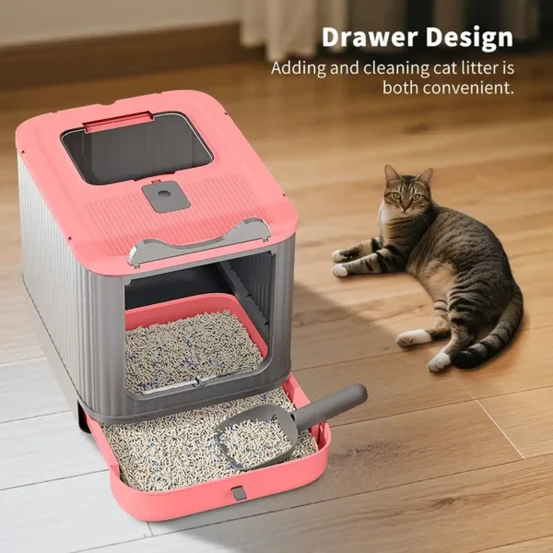 Elf Cat Litter Box Dual Entry Enclosed Drawer Design