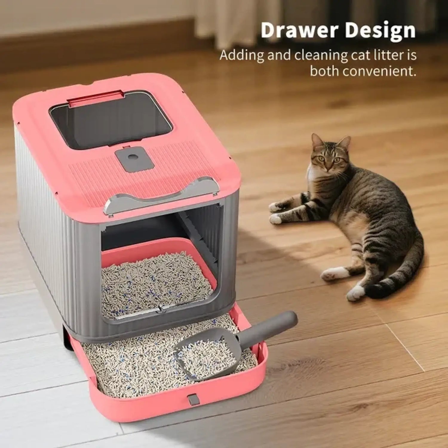 Elf Cat Litter Box Dual Entry Enclosed Drawer Design