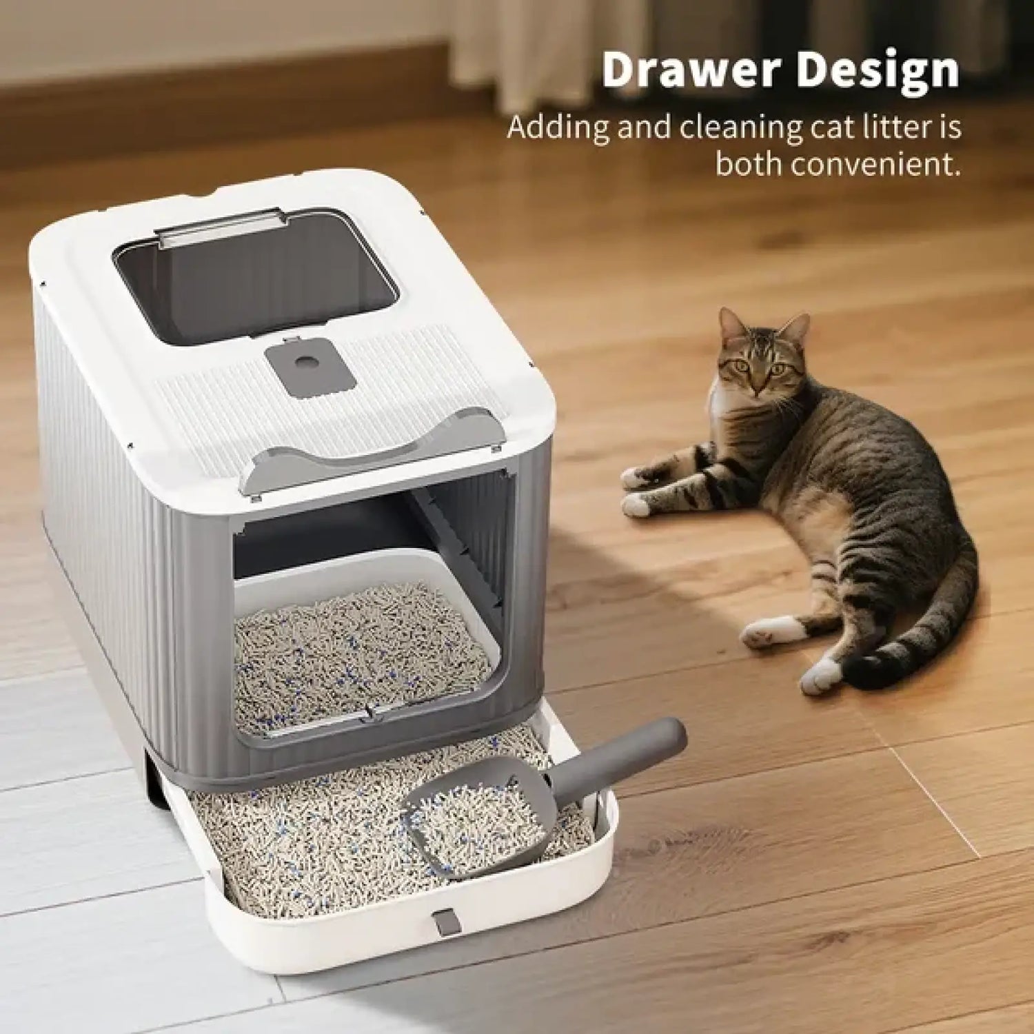 Elf White Cat Litter Box Elevated Leak Proof Design
