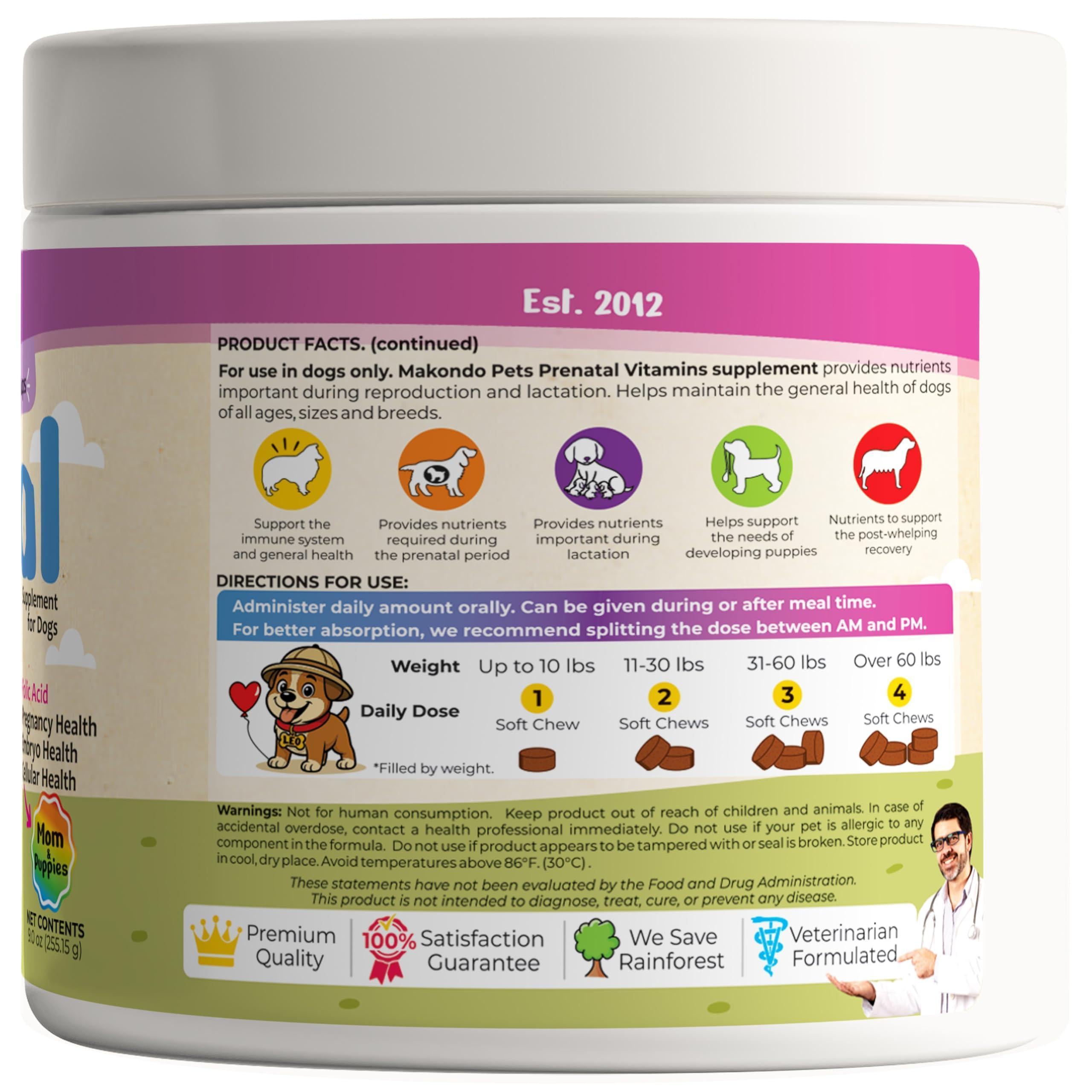 Dog Prenatal Vitamins 120 Soft Chews Folic Acid Zinc B-Complex DHA &amp; EPA
