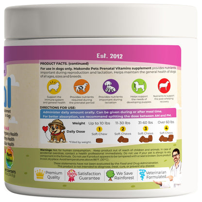 Dog Prenatal Vitamins 120 Soft Chews Folic Acid Zinc B-Complex DHA &amp; EPA