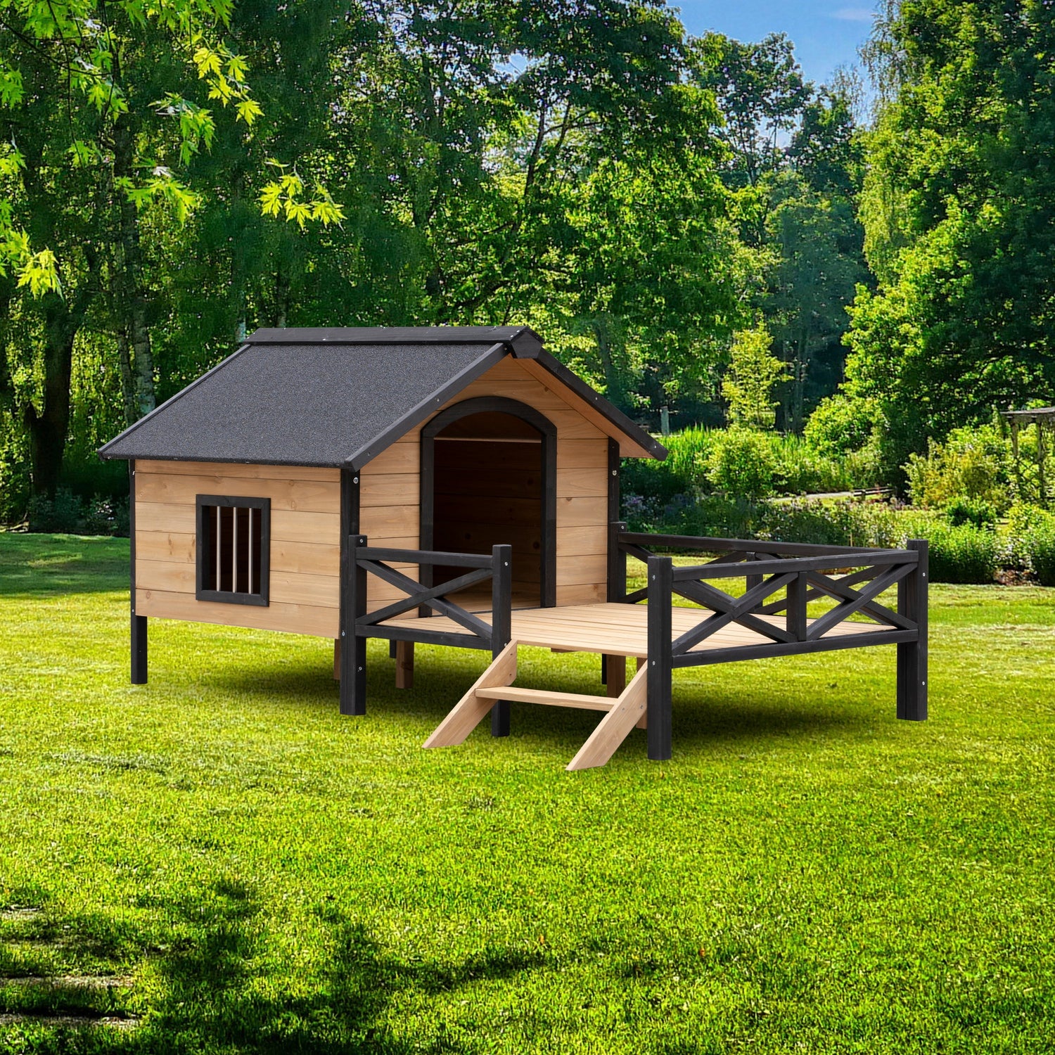 Outdoor Large Wooden Cabin House Style Dog Kennel with Porch