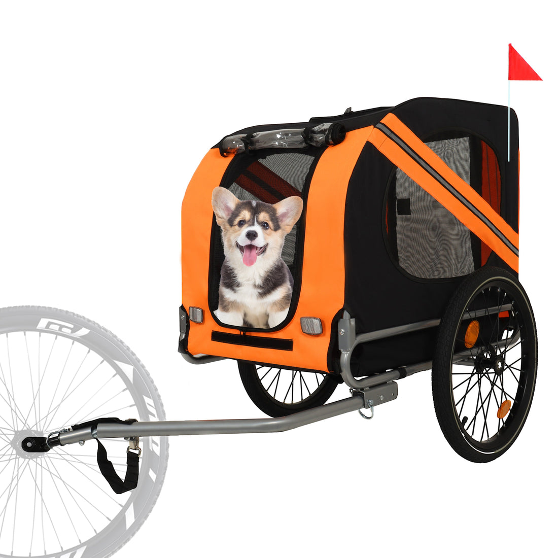 Large Folding Bike Trailer for Dogs – 66LB Capacity All-Terrain Pet Carrier, Durable Steel Frame for Cycling, Jogging, Camping &amp; Outdoor Adventures, Black-Orange