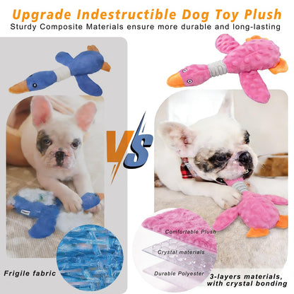 Squeaky Dog Toys For Aggressive Chewers, Durable Stuffed Animal Plush Dog Toy With Soft Fabric For Large, Medium &amp; Small Dogs, Interactive Puppy Chew Toy For Teething, Crinkle Duck Dog Toy - Pink