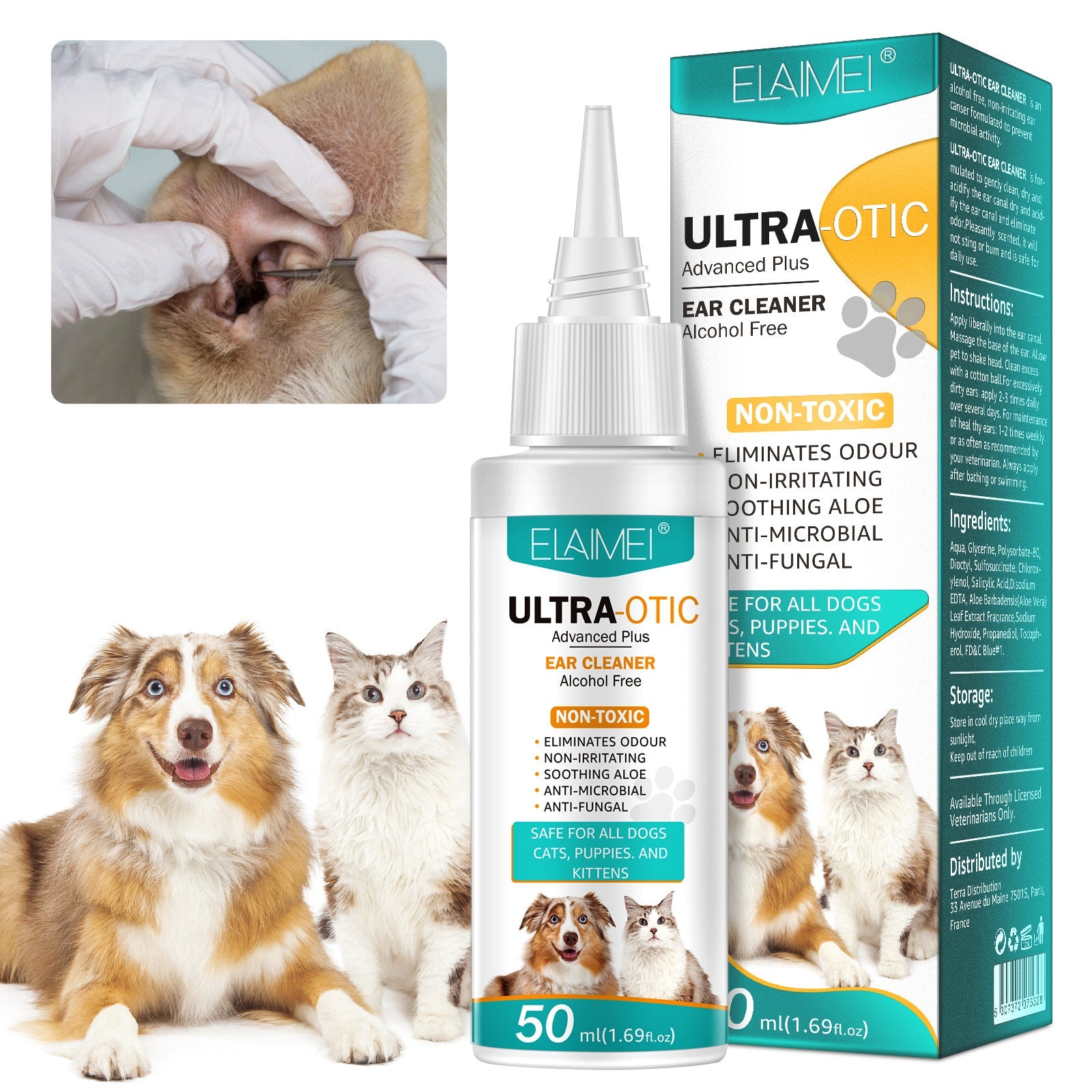 Pet Ear Cleaner – Gentle Ear Cleaning Solution for Dogs &amp; Cats | Removes Wax, Mites &amp; Prevents Infections