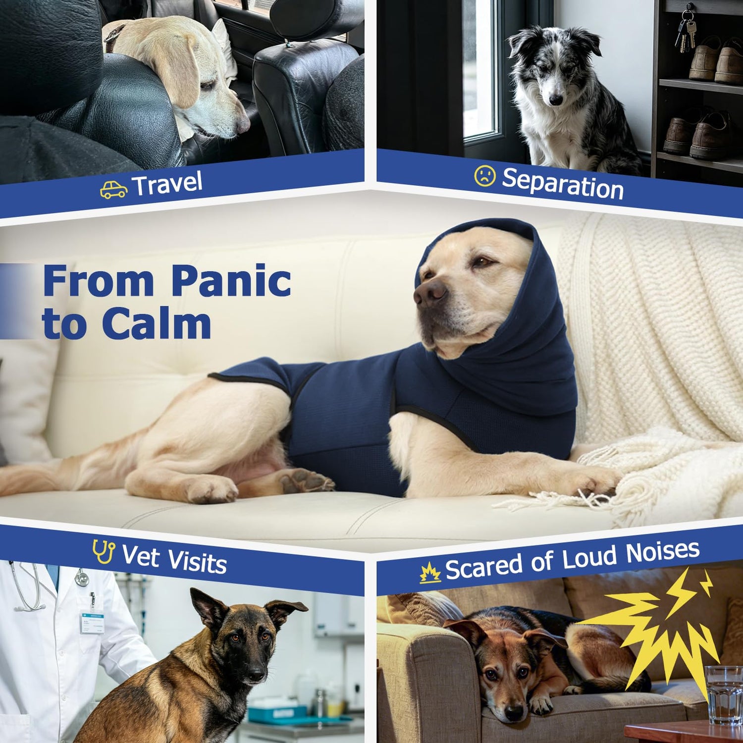 2-in-1 Dog Anxiety Vest With Hood, Soft Dog Calming Shirt With Stretchy Ear Head Cover For Stress Relief, Breathable Shirt Jacket For Thunderstorms, Separation &amp; Vet Visits