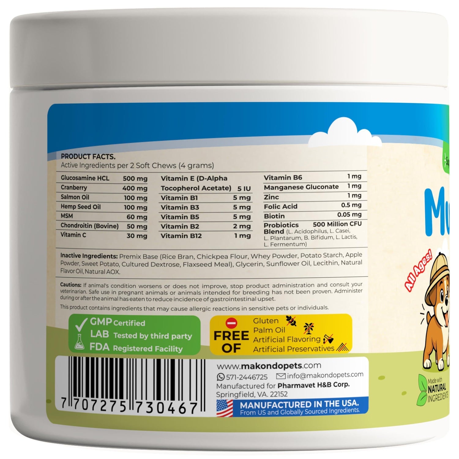 Dog Multivitamin 12-in-1 120 Soft Chews Glucosamine Probiotics &amp; Cranberry