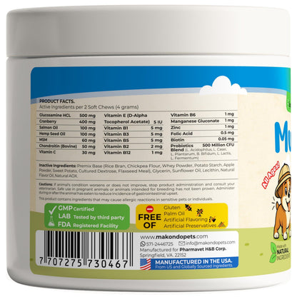 Dog Multivitamin 12-in-1 120 Soft Chews Glucosamine Probiotics &amp; Cranberry