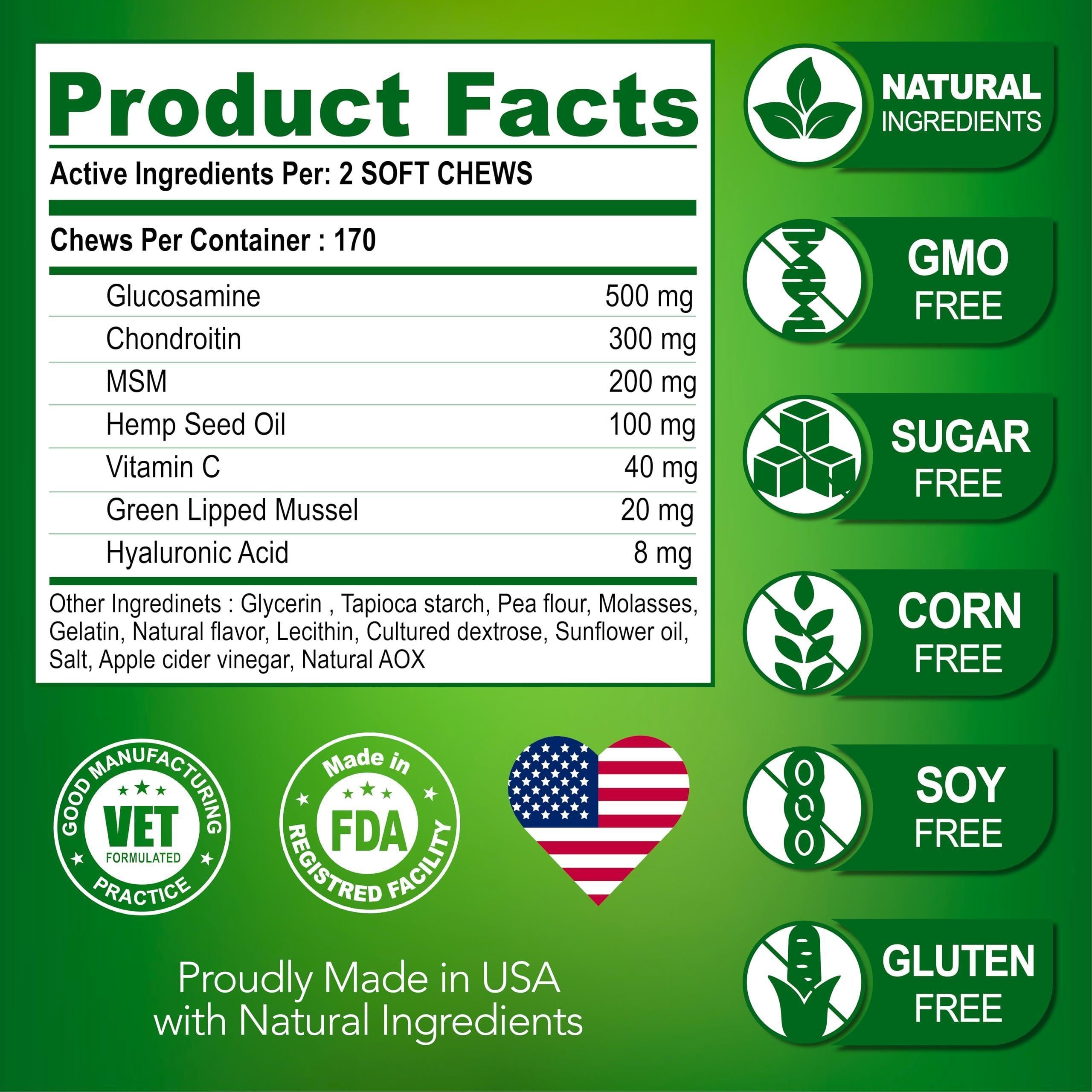 Glucosamine for Dogs 170 Mobility Chews Chondroitin MSM &amp; Hemp