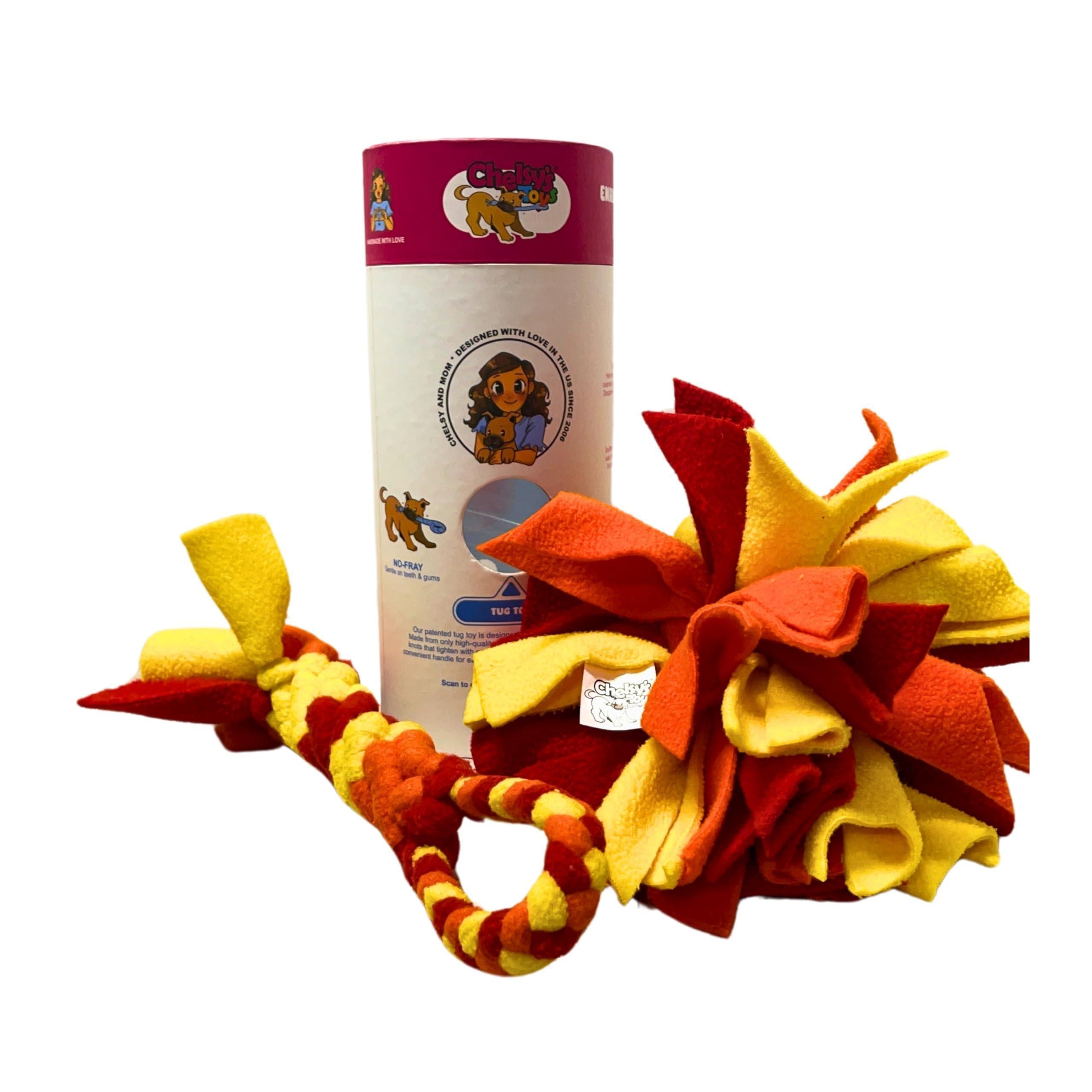 3-in-1 Enrichment Tube for Dogs Tug Treat Dispenser &amp; Snuffle Ball Orange
