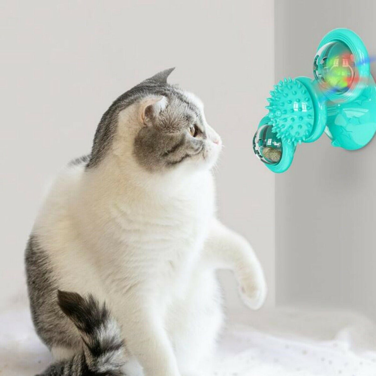 New Windmill Cat Toys Cute Rotating Interactive Cat Toy - Indoor Windmill Cat Toy With Suction Cup Catnip &amp; Jagged Teeth Middle Ball, Smart Kitten Rotating Spinner Exercise Toy, Toothbrush &amp; Massager