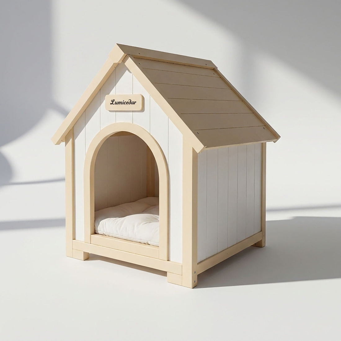 Indoor Dog House With Cushion Pet House For Small Dogs &amp; Cats - Creamy White / Light Yellow