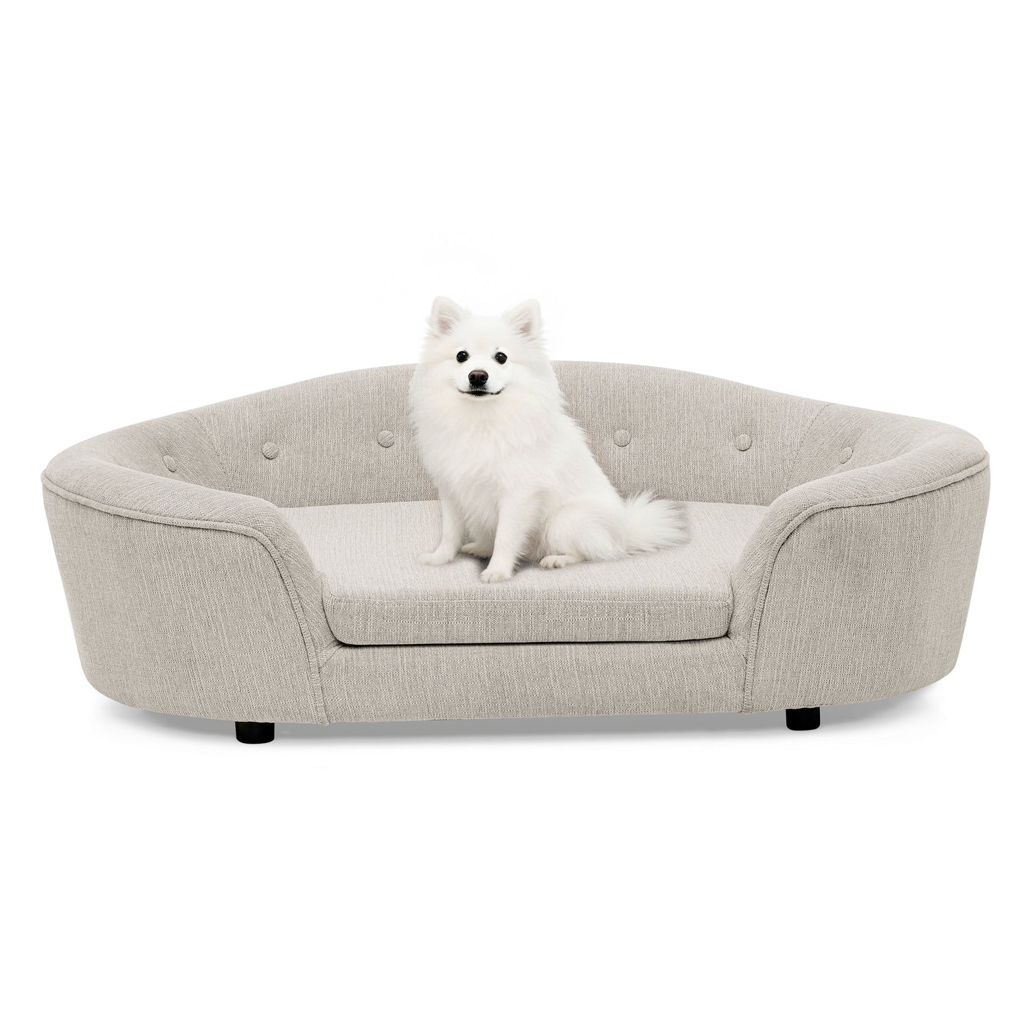 OVERSIZED Size Oval Semi-Enclosed Dog Sofa - Durable Linen Material, Button-Tufted Backrest, High-Center Low-Sides Support &amp; Plush Comfort-Beige