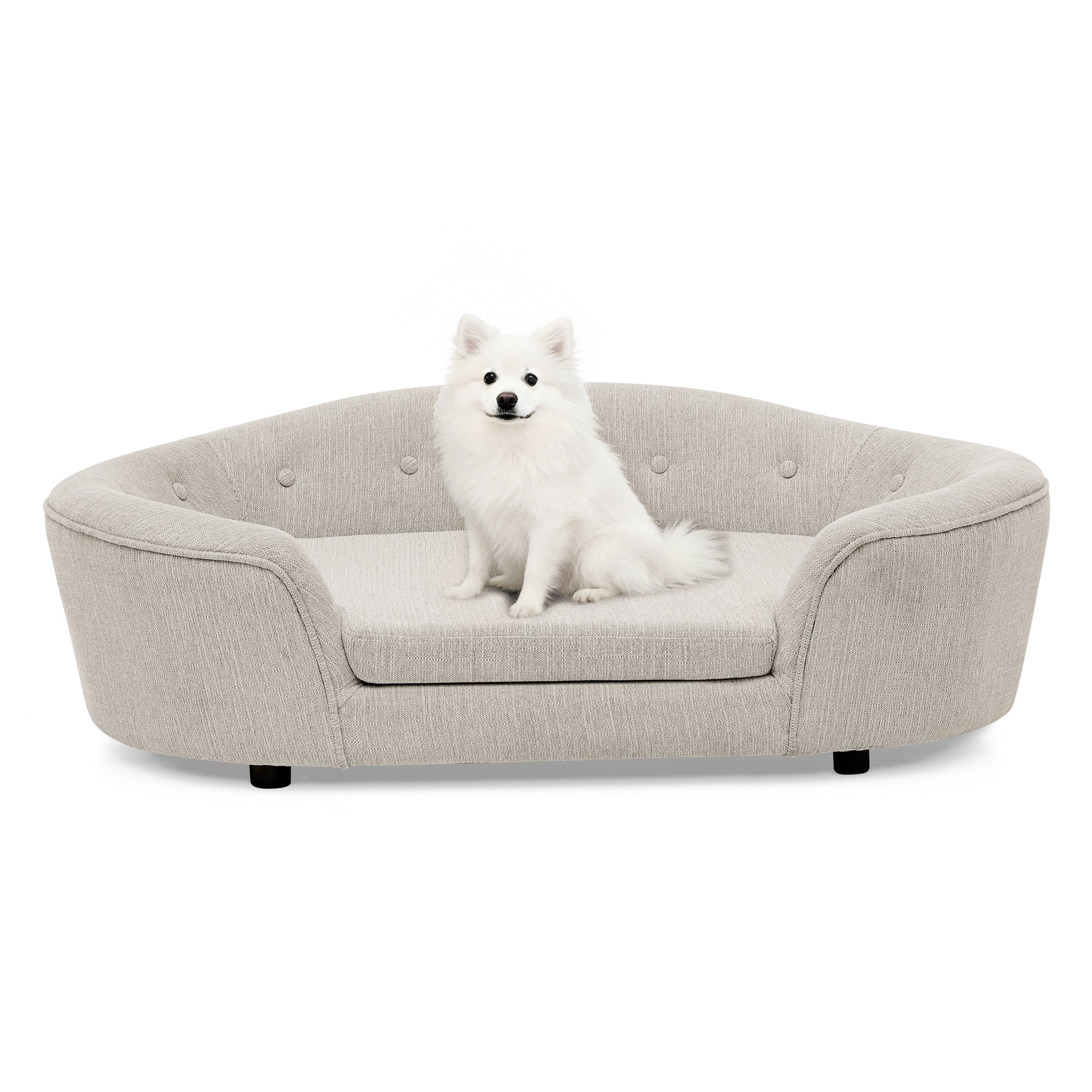 OVERSIZED Size Oval Semi-Enclosed Dog Sofa - Durable Linen Material, Button-Tufted Backrest, High-Center Low-Sides Support &amp; Plush Comfort-Beige