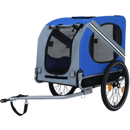 Large Folding Bike Trailer for Dogs – 66LB Capacity All-Terrain Pet Carrier, Durable Steel Frame for Cycling, Jogging, Camping &amp; Outdoor Adventures, Blue-Gray