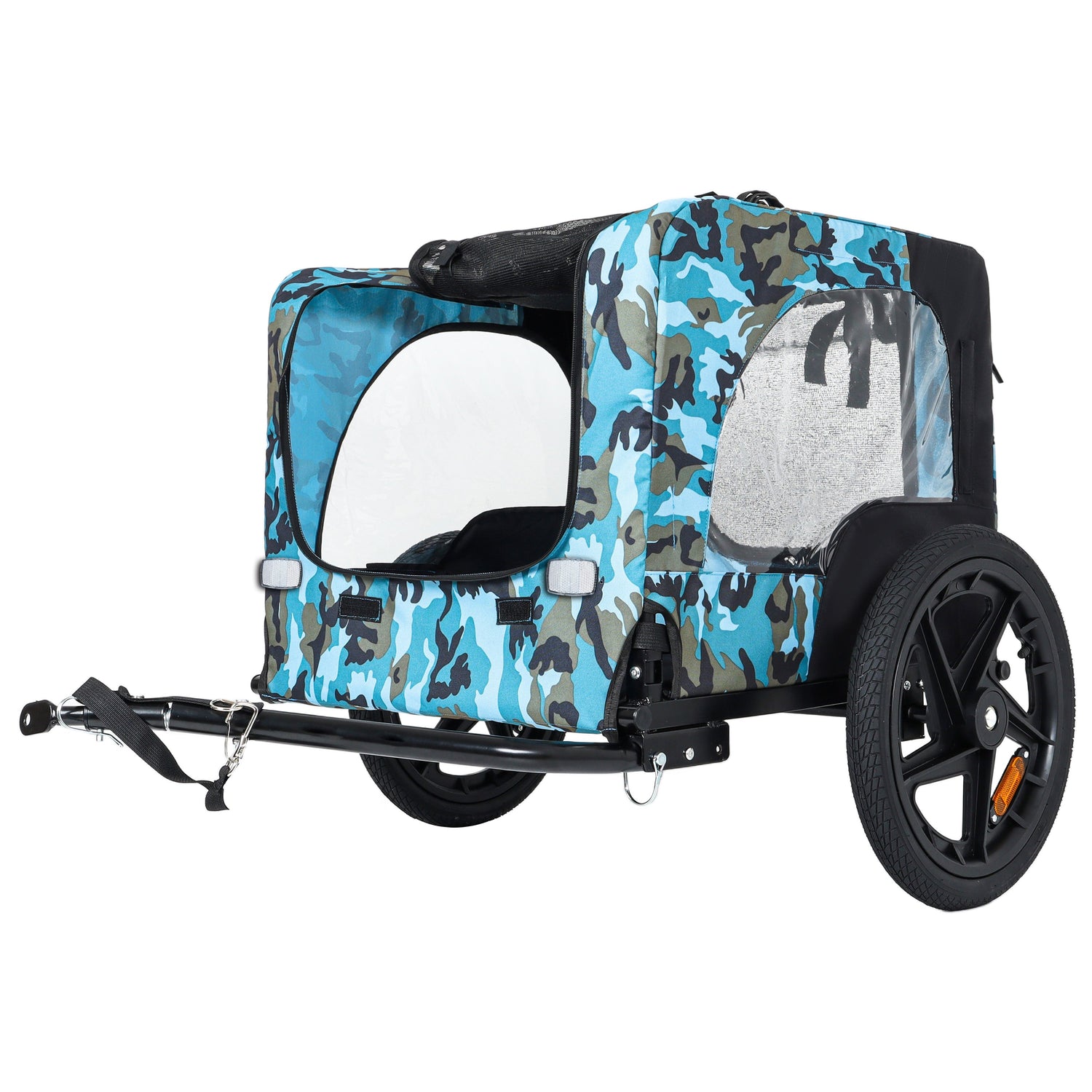 Outdoor Heavy Duty Collapsible Pet Bike Trailer with 16-Inch All-Terrain Wheels &amp; Universal Hitch – Foldable Dog/Cargo Carrier Cart for Bicycles, blue+black