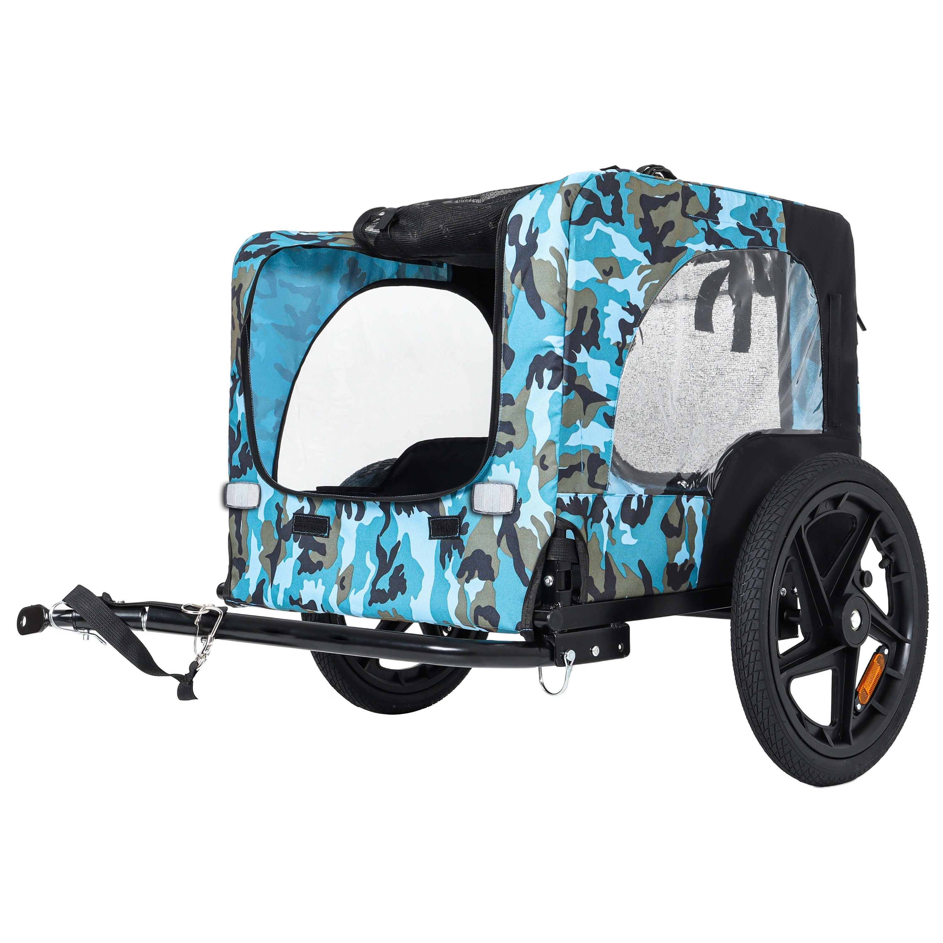 Outdoor Heavy Duty Collapsible Pet Bike Trailer with 16-Inch All-Terrain Wheels &amp; Universal Hitch – Foldable Dog/Cargo Carrier Cart for Bicycles, blue+black