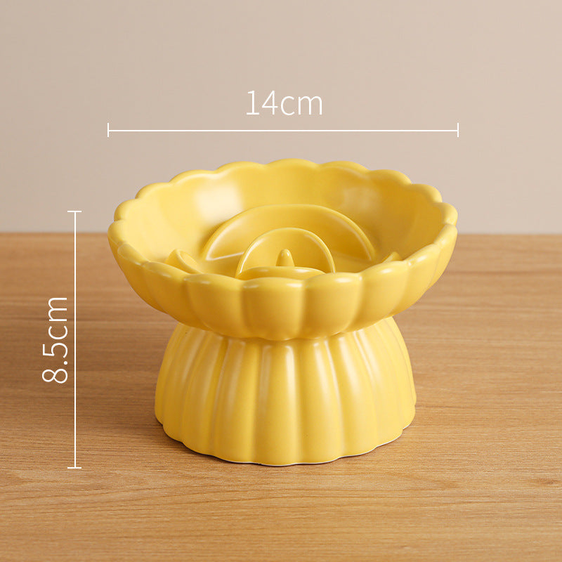 Elevated Ceramic Slow Feed Dish For Cats And Small Dogs, Flower Pool Design Pet Slow Feeder With Higher Edges,Raised Pet Bowl For Dry &amp; Wet Food