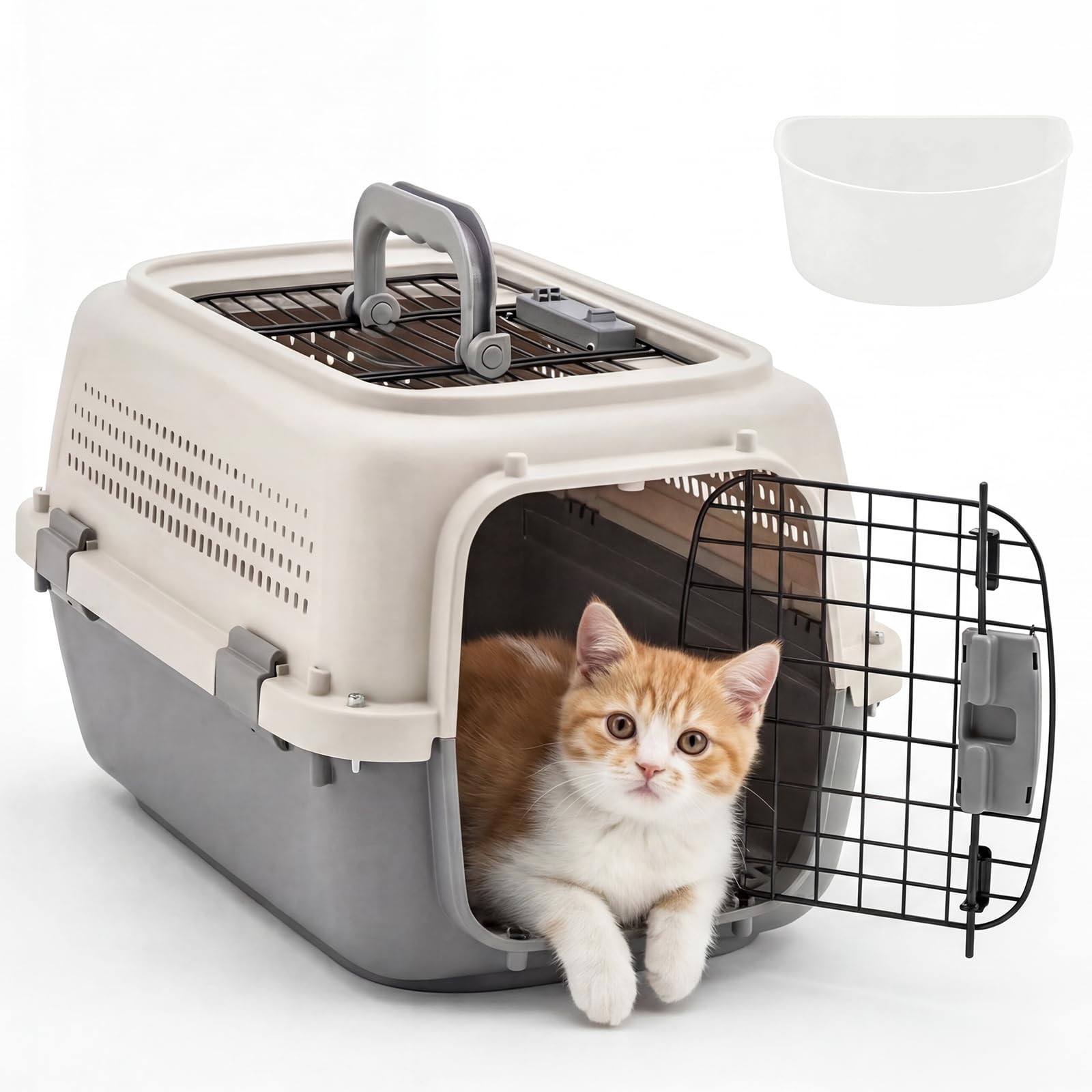 Sided Pet Carrier For Small Dogs &amp; Cats, Airline Approved Travel Crate With Enhanced Security Latches, Front &amp; Top Load Wire Door, Food Bowl For Traveling, Hiking, Camping