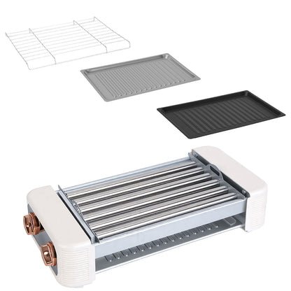 3 In 1 Electric Hot Dog Roller Machine with Grill &amp; Griddle 6-Roller Hot Dog Cooker Smokeless Non-Stick Indoor Outdoor with 3 Temp Levels for BBQ Saus
