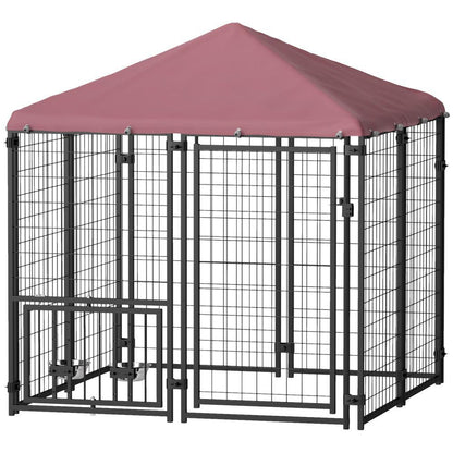 Welded Wire Outdoor Dog Kennel, Waterproof Cover, 4.6x4.6x5 Feet