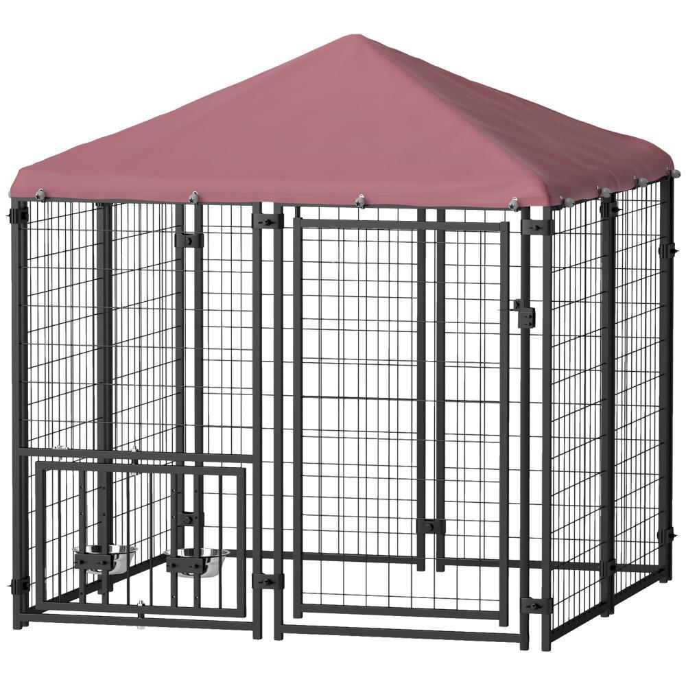 Welded Wire Outdoor Dog Kennel, Waterproof Cover, 4.6x4.6x5 Feet