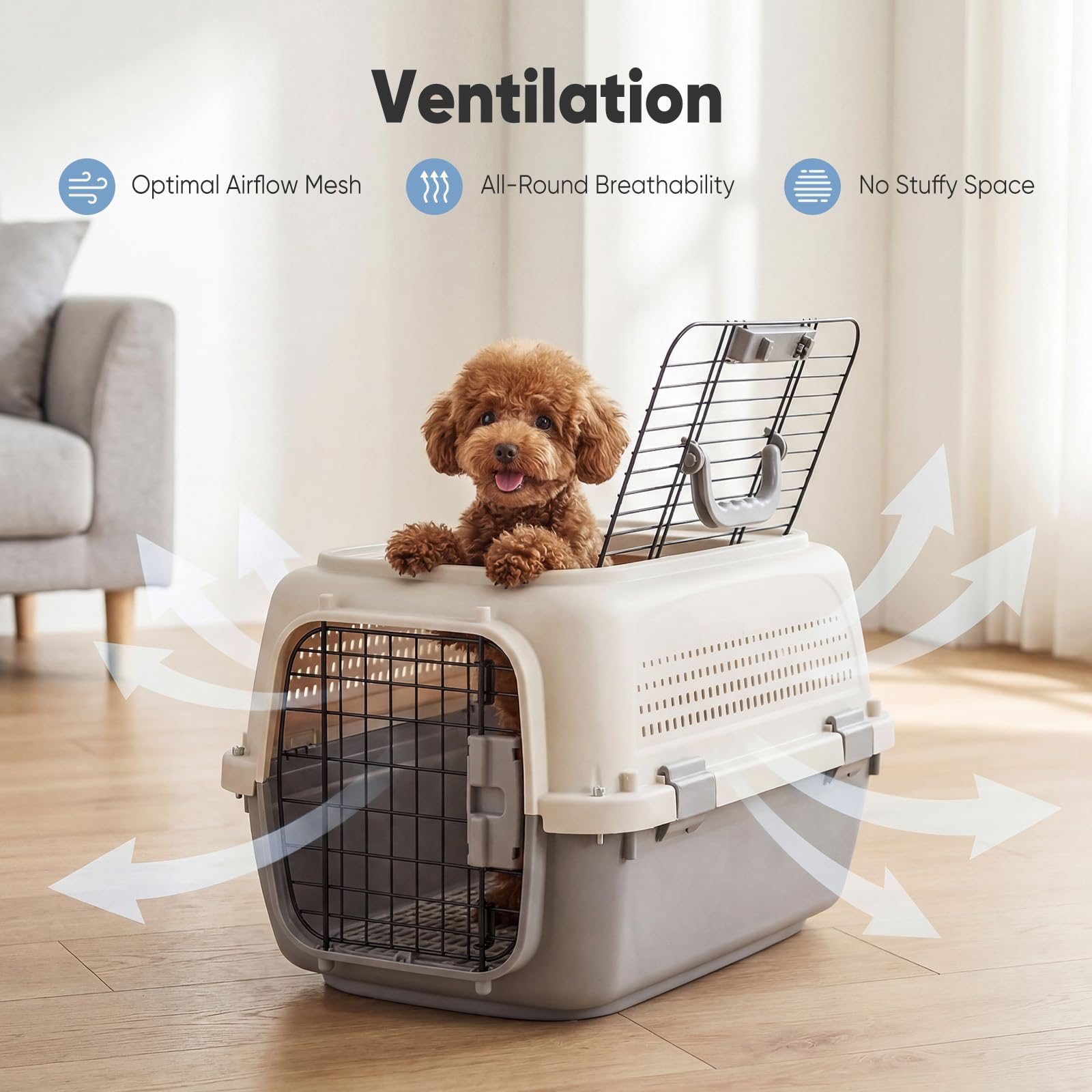 Sided Pet Carrier For Small Dogs &amp; Cats, Airline Approved Travel Crate With Enhanced Security Latches, Front &amp; Top Load Wire Door, Food Bowl For Traveling, Hiking, Camping