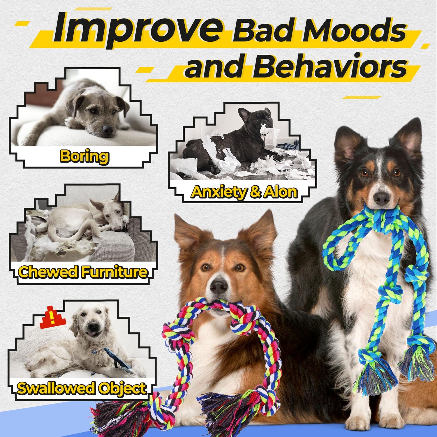 Tough Dog Rope Toys For Aggressive Chewers, Tough Tug Of War Dog Toys For Large, Medium &amp; Small Dogs