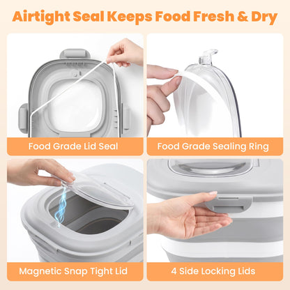 Dog Food Storage Container With Wheels, Collapsible Pet Food Storage Container With Clear Window, Measuring Cup &amp; Scoop, BPA Free Cat Food Container For Rice, Flour, Grain, Bird Seed