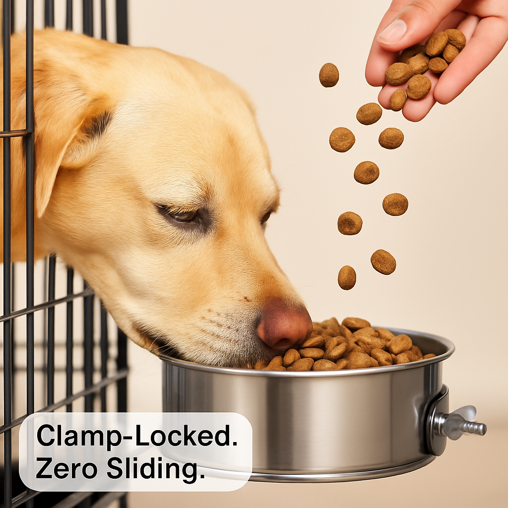 Dog Bowl with Clamp Holder for Cages and Enclosures