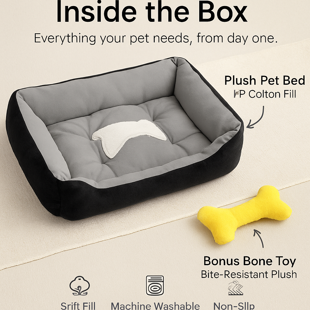 Dog Bed with Soft Fleece Cushion - Cozy &amp; Secure Rest