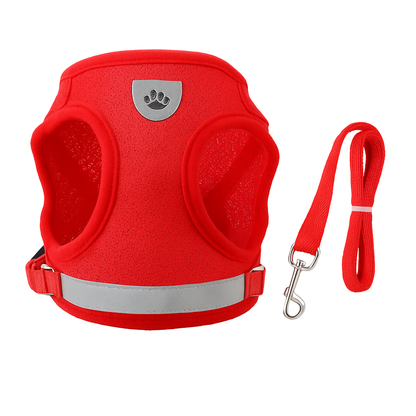 Pet Mesh Harness and Leash Set with Reflective Chest Strap