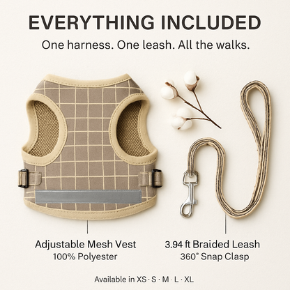 Pet Mesh Harness and Leash Set with Reflective Chest Strap