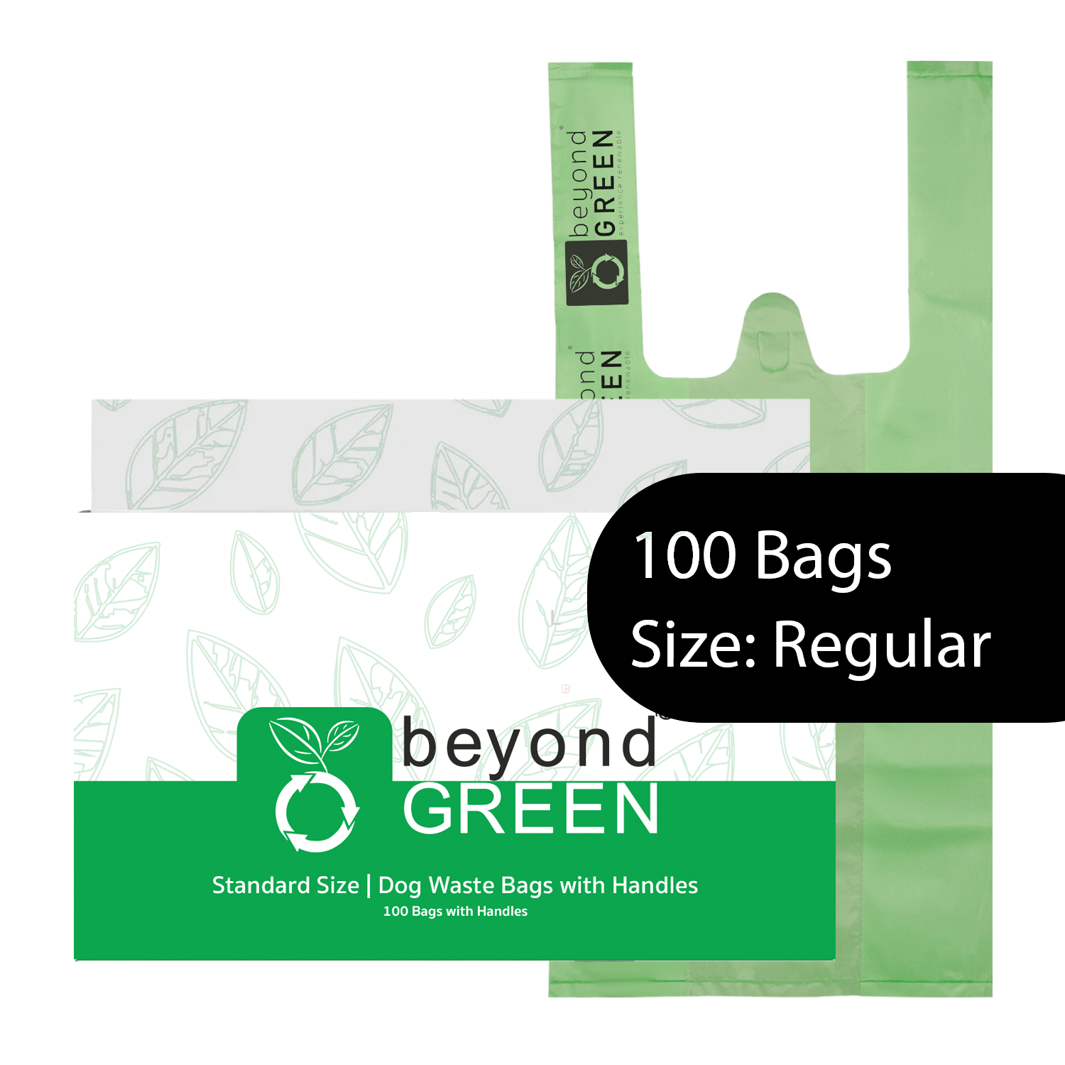 Green Dog Waste Bags – 8" x 16" with 5" Gusset &amp; Handles – Made in USA