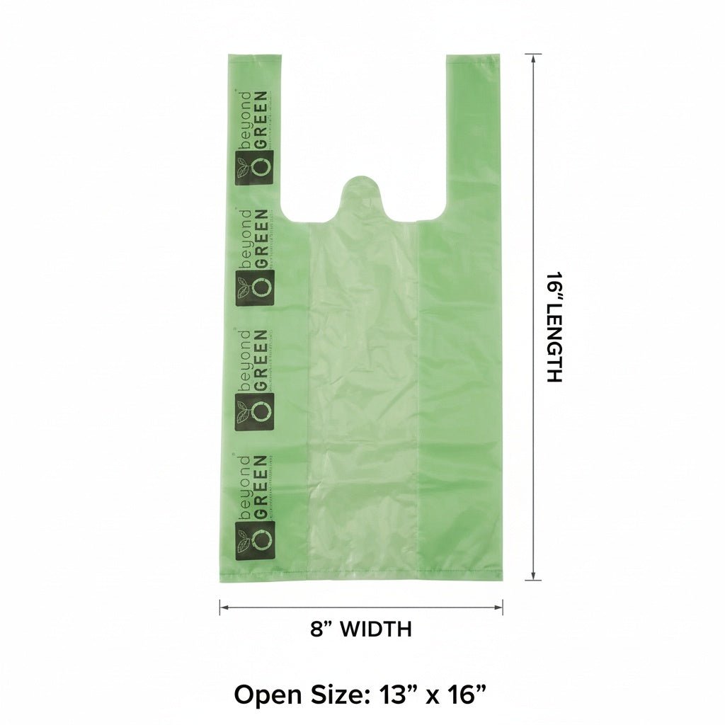 Green Dog Waste Bags – 8" x 16" with 5" Gusset &amp; Handles – Made in USA