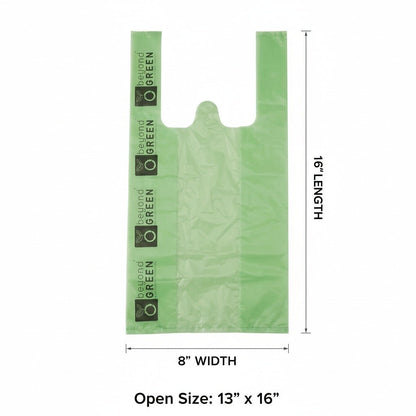 Green Dog Waste Bags – 8" x 16" with 5" Gusset &amp; Handles – Made in USA