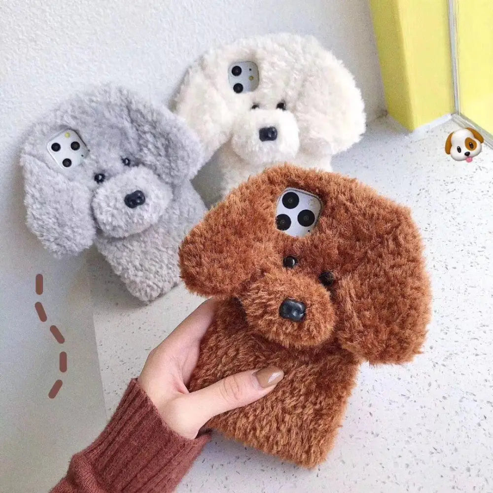 3d Plush Teddy Dog Fluffy Soft Phone Case