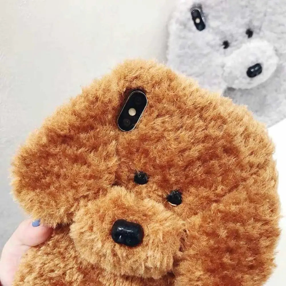 3d Plush Teddy Dog Fluffy Soft Phone Case