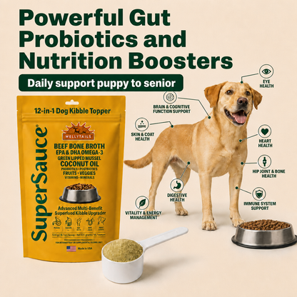 SuperSauce 12-In-1 Multifunctional Probiotic Kibble Topper Powder for Dogs — 60 Scoops, 12.7 oz. (360g)