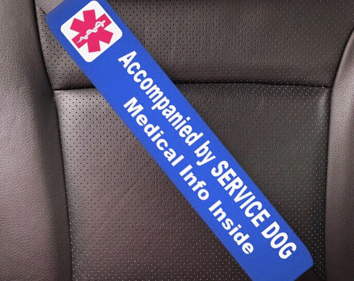 Service Dog Seat Belt Cover - Window Decal Set Medical Alert - Royal Blue