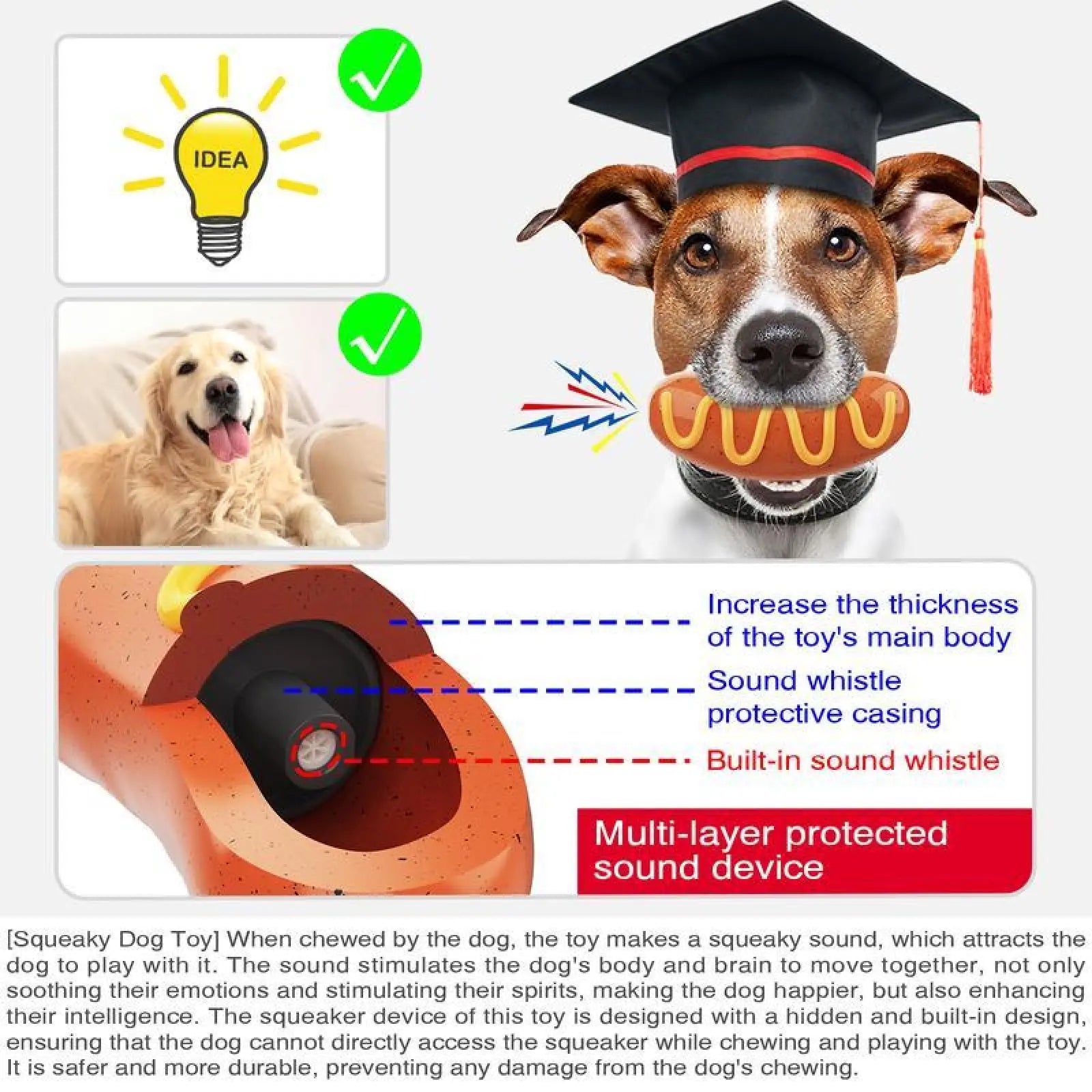 Indestructible Dog Chew Toy Squeaky Rubber Teeth Cleaner