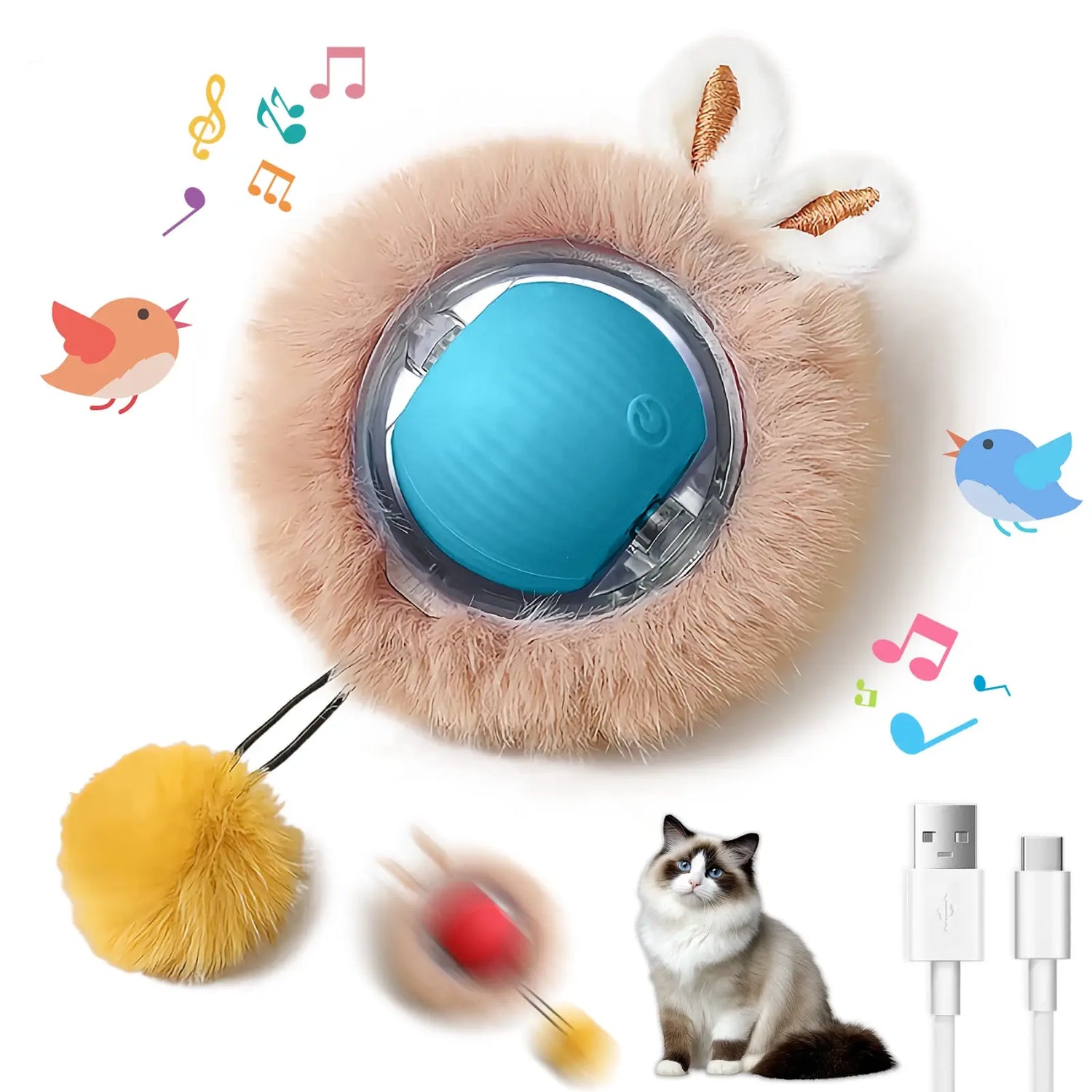 Interactive Cat Ball Toy with Motion Lights and Tail