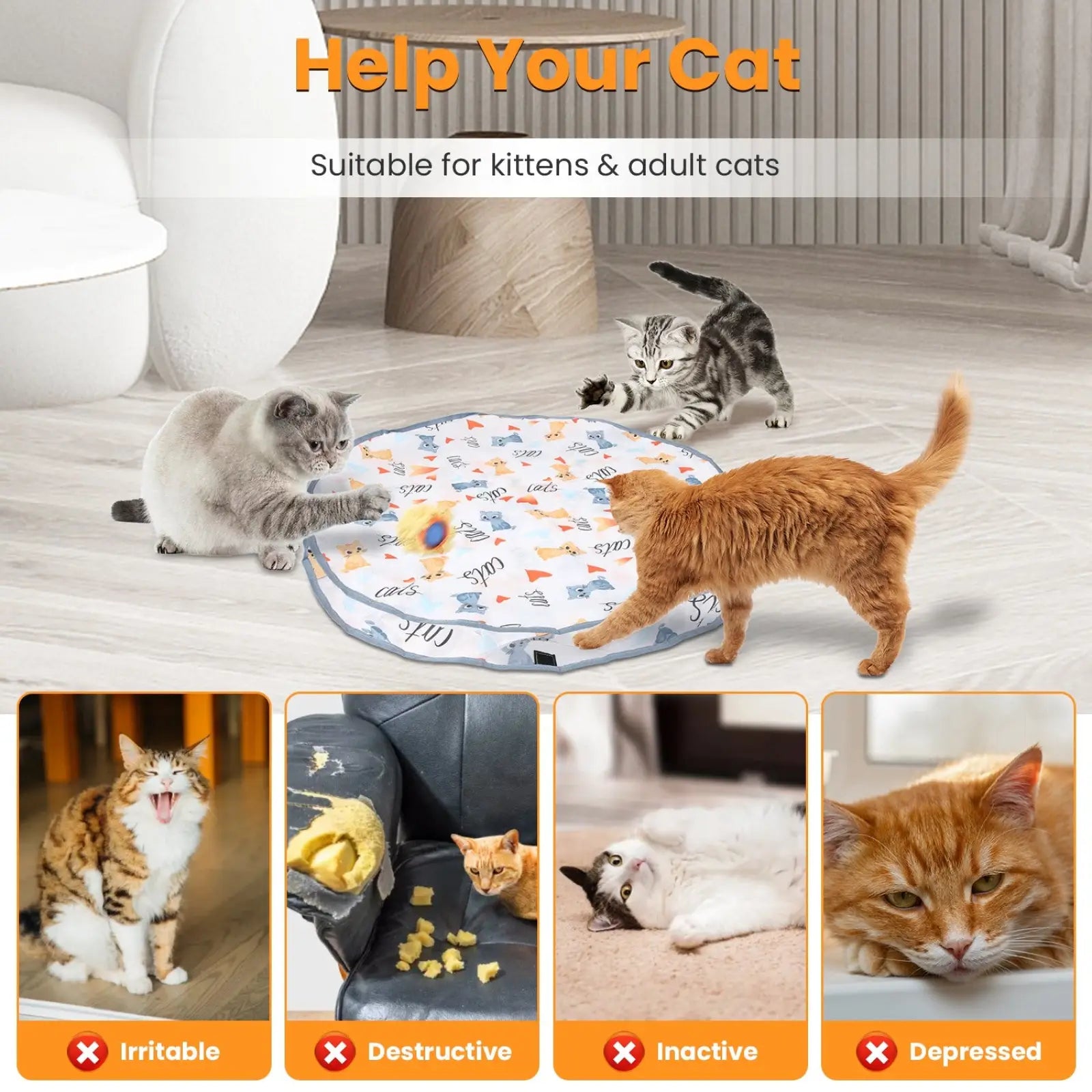 Interactive Cat Toy Ball with Hide and Seek Pouch